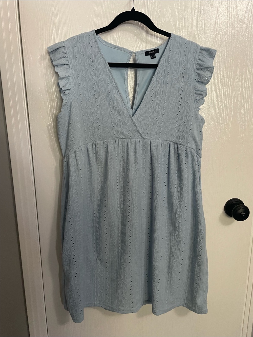 Mexx Light Blue Eyelet V-Neck Dress with Flutter Sleeves